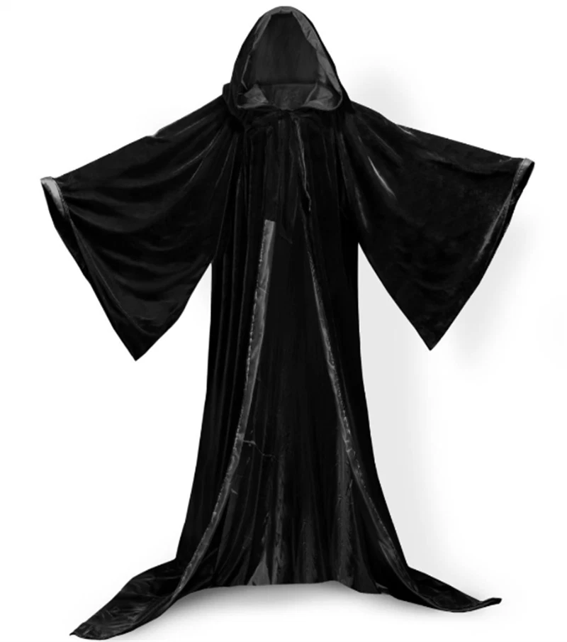 ¡Nuevo Stock! Capa negra con capucha capa batas de mago manga larga disfraces de disfraces Foto 1 de 4