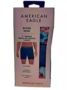 American Eagle Boxer Briefs 3pk Small Fly Jersey Flowers Floral Poppy Solid 6" - Picture 1 of 4
