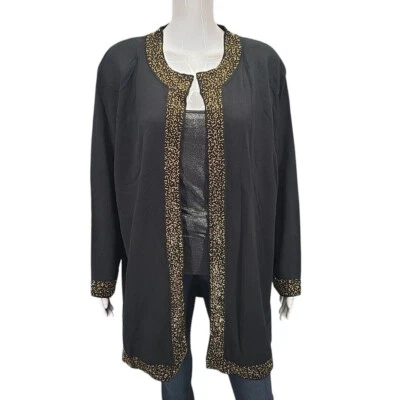 Maggie Barnes Womens Open Front Cardigan w Embelishments 2X Plus Size Black - Image 1 of 4