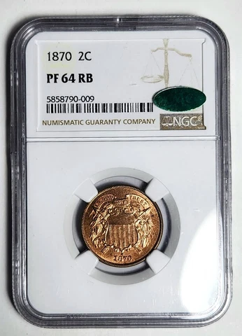 1870 P Two cent piece NGC PF-64 RB CAC Cover