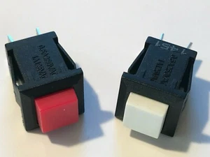 MINI 14MM SQUARE PUSH SWITCHES WHITE OR RED PUSH TO MAKE OR BREAK fcb29.28 - Picture 1 of 14