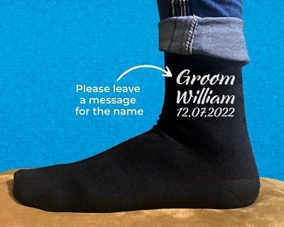Personalised Wedding Socks For Groom, Best Man, Uncle, Father, Custom Text Print - Image 1 of 4