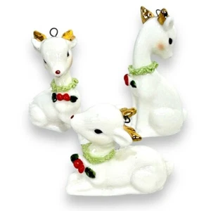 Vintage Christmas Reindeer Ornaments Set of 3 1950s Gold Antlers CUTE! - Foto 1 di 16