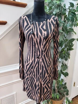 Vestido Tart para mujer negro marrón rayón cuello redondo manga larga hasta la rodilla talla S Foto 1 de 4