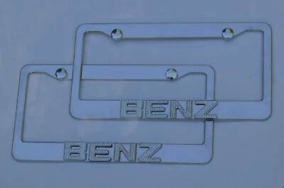 Mercedes Benz Chrome License Plate Frames Swarovski Iced Out Crystal Emblems 2pc - Image 1 of 4