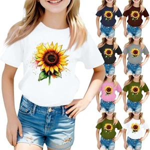 Kids Printed Short Sleeve T-Shirts Girls Boys Performance Lightweight Basic Tee# - Picture 1 of 33