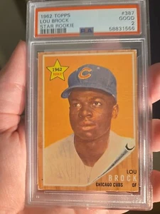 Lou Brock Topps Star Rookie 1962 PSA 2 GOOD RC #387 - Picture 1 of 2