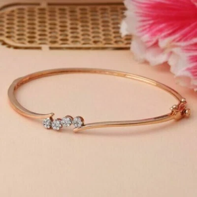 2Ct Round Cut Lab Created Diamond Women's Bangle Bracelet 14K Yellow Gold Finish - Image 1 of 4