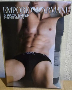 Emporio Armani 3 Pack Brief Underwear With Bold Monogram Logo Stretch Cotton NWT - Picture 1 of 7