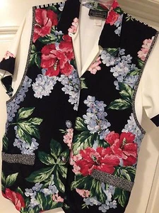 New L Nordstrom Black Pink Floral Collar White Blouse & Long Vest - Picture 1 of 11
