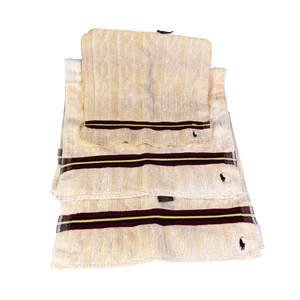 3 VTG RALPH LAUREN HOME Pony Logo Hand Towel W/ Burgundy Stripe Beige Made USA - Picture 1 of 15