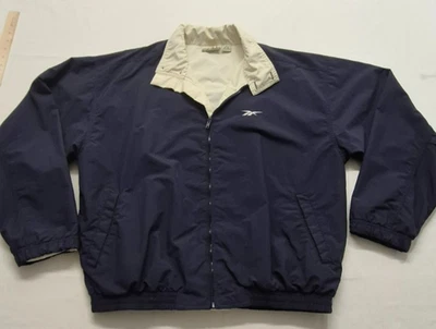 De Colección Reebok Golf Hombre Azul Cremallera Completa Blanco Cuello Cortavientos Chaqueta Talla M Bolsillos Foto 1 de 4