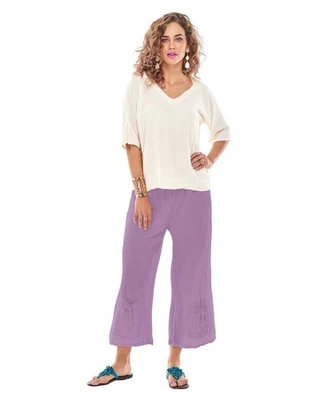 Pantalones capri Oh My Gauze púrpura Sammy 100 % algodón preencogido moño talla 2 Foto 1 de 4