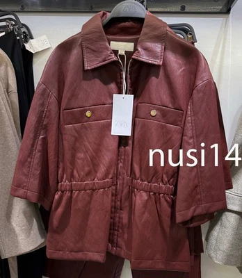 ZARA NEW WOMAN FAUX LEATHER BLAZER JACKET MAROON XS-XL  4387/356/605 - Image 1 of 2