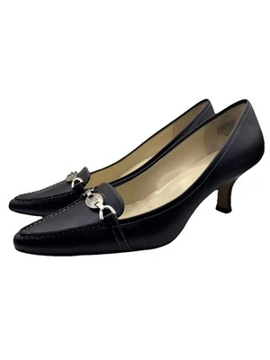 Anne Klein Spencer Kitten каблуки из черной кожи золотая цепочка заостренный носок винтажный? 9 М - Изображение 1 из 4