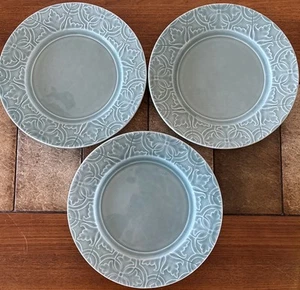 Bordallo Pinheiro Rua Nova 11” Dinner Plate Set /3 Teal Morning Blue Excellent - Picture 1 of 8
