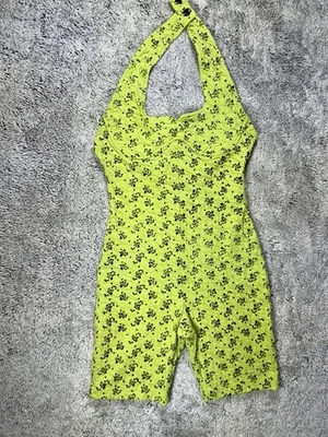 Retro 80s Neon Bodysuit Halter Neck Workout Not So Normal SQUEEZE Knits Size M - Image 1 of 4