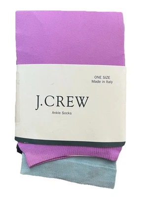 复古 J.Crew 弹力尼龙 3 对船袜女式紫色蓝色意大利全新带包装 — 第 1/4 张图片