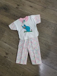 Vtg Cookie Monster Set Tshirt Pants 6 Months Sesame Street Pink Floral - Picture 1 of 4