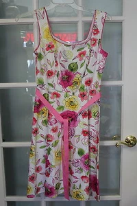ladies 5/6 Scarlett floral sundress ribbon belt Cotton blend women casual dress - Picture 1 of 4