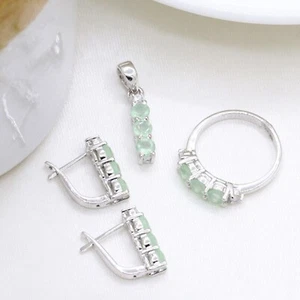 925 Sterlingsilber Aquamarin Chalzedon und Cz Ring Ohrringe Anhänger Schmuck Set - Bild 1 von 11
