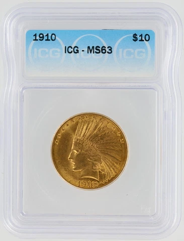 1910 Indian Head Gold Eagle ICG MS63 $10 Philadelphia Minted Motto Gold Coin Cover