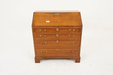 Antique Georgian Tiger Oak Bureau, Desk, Secretary, Scotland 1810, H975 Cover