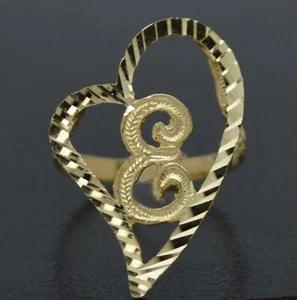 Real 10K Solid Yellow Gold Women Heart Initial Letter Ring 27mm A-Z Sizes 4-9 - Picture 1 of 5