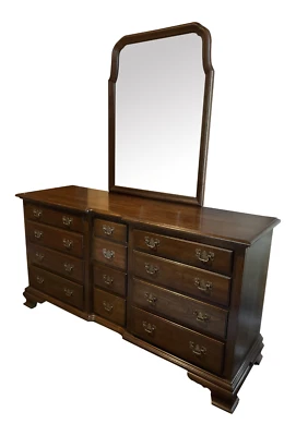 Traditional Walnut Lowboy Dresser With Mirror - Pennysylvania House - Image 1 of 4