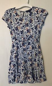 Three Pink Hearts Girls Size Large Blue And White Floral Dress EUC