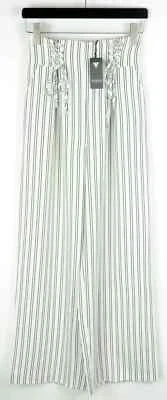 Guess Women's W24 White & Black Flared Trousers Pinstripe High Waist - Image 1 of 4