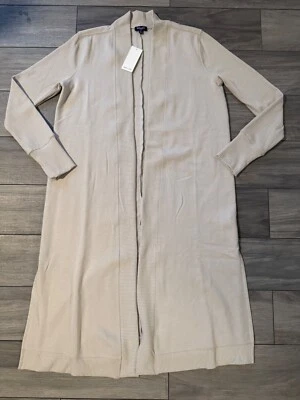 ESPLÉNDIDO PLUMERO CÁRDIGAN LARGO DE PUNTO ABIERTO BEIGE PARA MUJER, NUEVO CON ETIQUETAS $168, PEQUEÑO Foto 1 de 3
