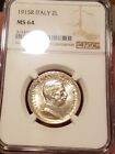 1915R Italy Silver 2 Lire, NGC Graded MS64