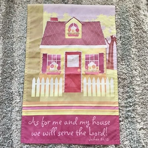 Spring Easter Garden Flag Pink House picture Joshua Bible Script Yard Flag - Picture 1 of 4