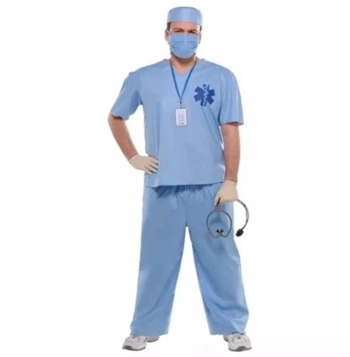 Doctor MD ~ 男式磨砂万圣节服装蓝色加 XXL (48-52) 5 件全新 — 第 1/4 张图片