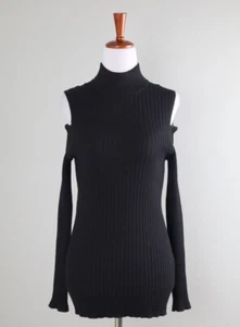 CHICO'S NWT $79 Cold Shoulder Ribbed Full Zip Back Sweater Top Size 1 US Medium - Picture 1 of 6
