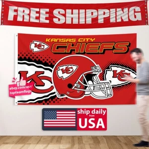 Kansas City Chiefs 3x5 Flag Man Cave Flag New Banner KC FREE Shipping NEW - Picture 1 of 15