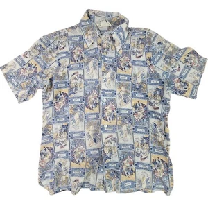 Vtg Colorful Alphonse Mucha Art Deco Print Medium Mens Button Front Tarot Shirt - Picture 1 of 6