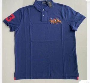 Polo Ralph Lauren Men's Custom Slim Fit Tripple Pony Polo Shirt Navy Size LT - Picture 1 of 4