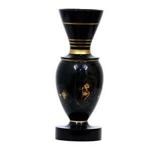 Handpainted Wooden Vase in Black Colour Figurine and Utility Article 8 Inch