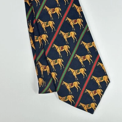 Corbata de seda BULLOCK & JONES hecha en ITALIA para hombre CABALLOS roja azul verde Foto 1 de 4