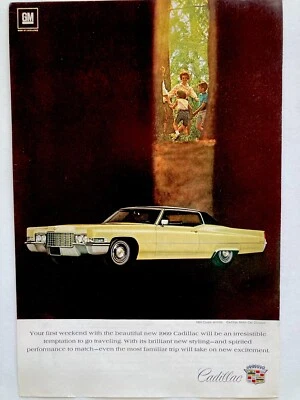 1969 Cadillac Coupe DeVille Print Ad Yellow - Image 1 of 2