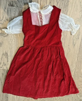 Hecho a mano 1940-50 Niñas Vestido de Terciopelo Rojo Cuello de Encaje Transparente Camisa Talla 10-12 Foto 1 de 4