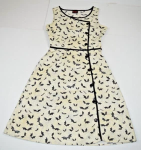 Vintage Dress Folter Size M 00s Bats Spiderwebs Ivory Black Trim Cotton Made USA - Picture 1 of 11