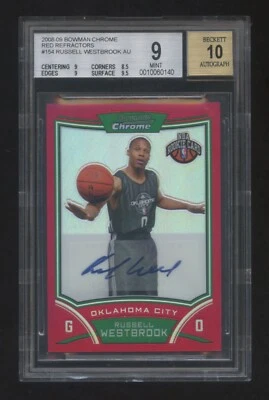 BGS 9 *10* Russell Westbrook 2008 BOWMAN CHROME RC AUTOGRAPH RED REFRACTOR # 3/5 Foto 1 de 2