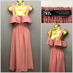 Zara Sleeveless Peach Crinkle Dress Small Summer Boho Elasticated Overlapped - Picture 1 of 13
