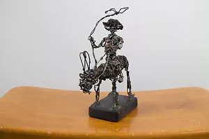 Artist C. Serraty Wire Sculpture Cowboy On A Horse With Lasso Dominican Republic - Picture 1 of 9