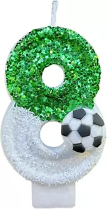 Birthday Number Candles White Soccer Number 8 Birthday Candles for Cake, Fun Gli - Picture 1 of 8