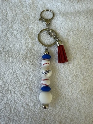 Dodgers Baseball Handmade Beaded Keychain with Team Logo Bead-MLB Fan Gift - Image 1 of 3