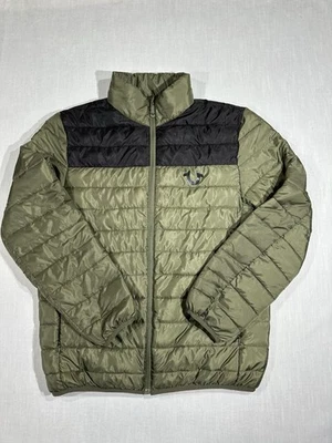 True Religion Light Puffer Jacket Women’s Size Small Full Zip Olive And Black - Image 1 of 4